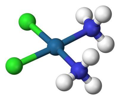 A metallic complex, Cisplatin-platinum bound to its ligand (Image Courtesy: Benjah-bmm27/Creative Commons License/Wikimedia Commons)