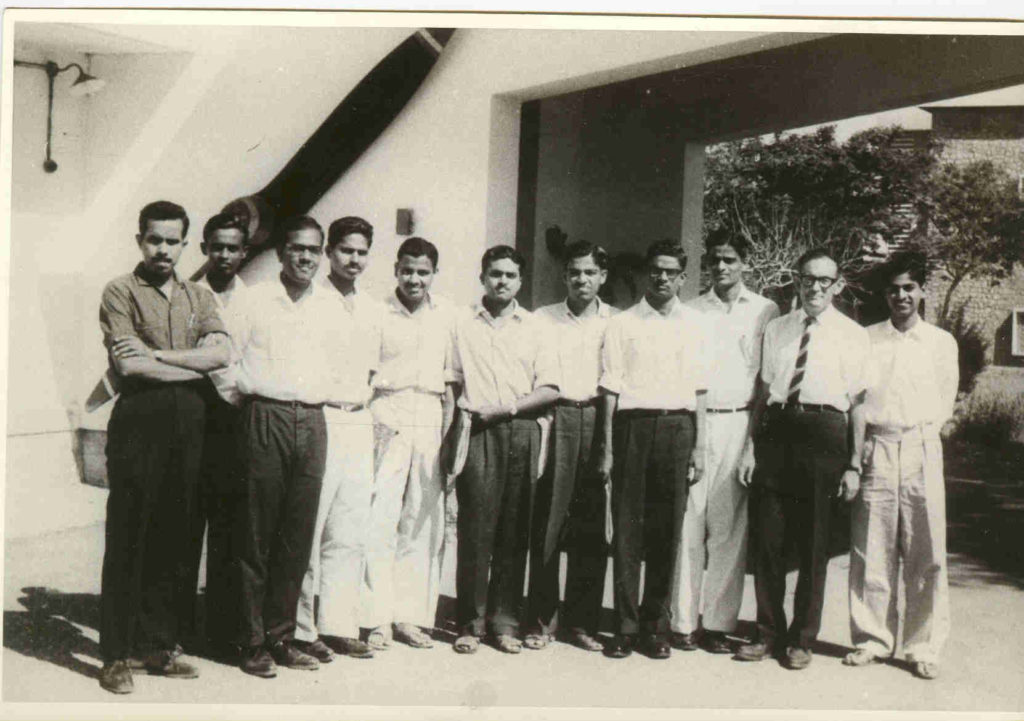 Members of the Department of Aeronautical Engineering, circa 1964: Roddam Narasimha (extreme left), HS Mukunda (extreme right), Hans Liepmann (second from right), and SM Deshpande (fourth from right) (Photo courtesy: Roddam Narasimha)