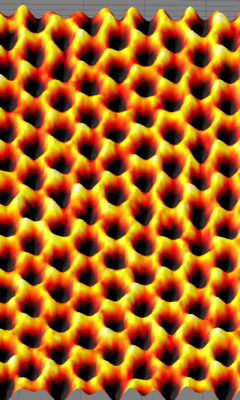 This image of graphene’s 2D hexagonal lattice is obtained by a scanning tunneling microscope. There is a carbon atom on each point of the hexagon, and the distance between two carbon atoms is around 1.4 angstrom, about one tenth of a billionth of a metre (Image courtesy: U.S. Army Materiel Command via Flickr)